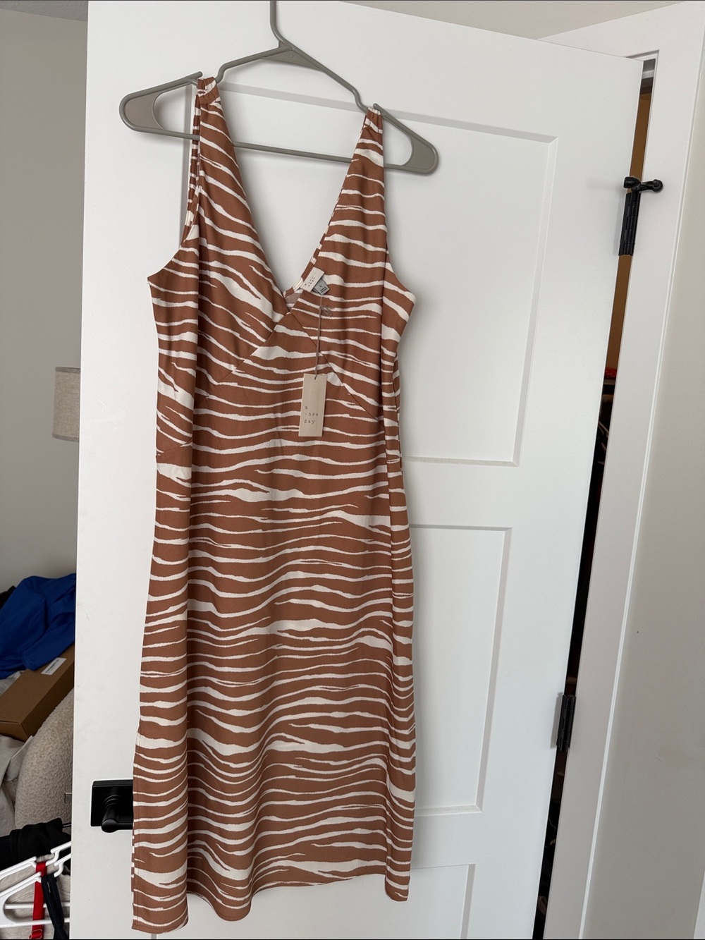 a new day Brown and Cream Zebra-Print V-Neck Midi Slip Dress